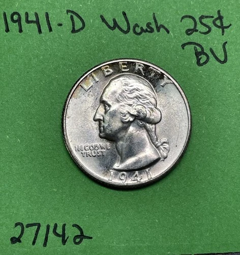 1941-D Washington Quarter BU Brilliant Uncirculated 90% Silver See Pictures