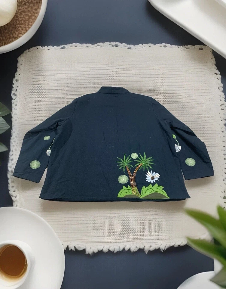 The Quacker Factory Womens 2X Lined Shacket Beaded Embroidered Black Canvas - Image 2 of 4