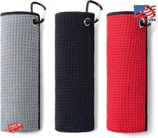 Husfunov 3 Pack Golf Towels 16x16 Microfiber Red Black Gray Carabiner Clip