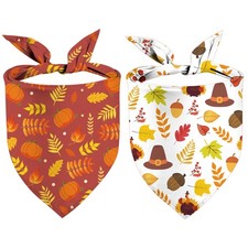 Thanksgiving Dog Bandanas Fall Leaves Reversible Thanksgiving-01, Orange