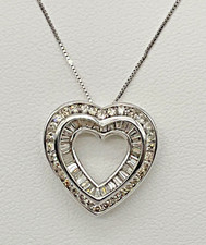 14K White Gold 1.00cttw Diamond Heart Pendant W/ 18 Box Chain Necklace