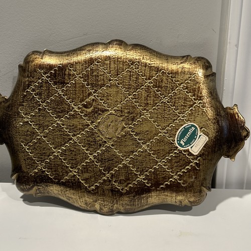 Vintage Handmade Presentation Tray Decoration Florence, Italy Gold/Red 14"x9" - Picture 7 of 9
