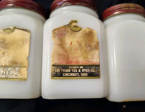 Vintage Frank Tea & Spice Co Milk Glass Dutch Kids Spice Jars Set of 6 USA Nice! - Picture 5 of 7