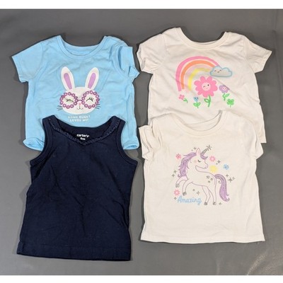 Carter's Garanimals Baby Girl Tops Lot 4pc 0-9M Unicorn Bunny Rainbow Navy -bb7