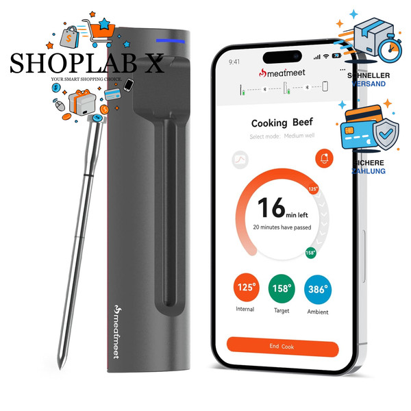 Fleischthermometer Kabellos Bluetooth 6 Sensoren FüR Grillen Kochen BBQ-image