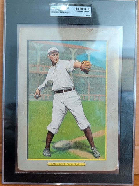 1911 T3 Turkey Red #10 Art Devlin Giants Authentic SGC Evidence of Trimming