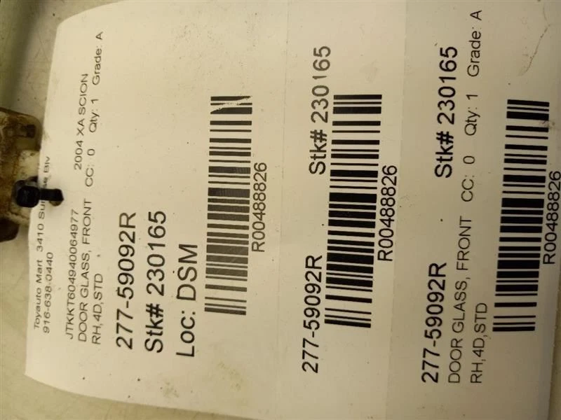 04 05 06 SCION XA BASE PASAJERO DELANTERO PUERTA IZQUIERDA CRISTAL 6811052141 Foto 3 de 4