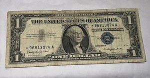 1957 U.S. $1 One DOLLAR SILVER CERTIFICATE Star Note  Blue seal *96813074A