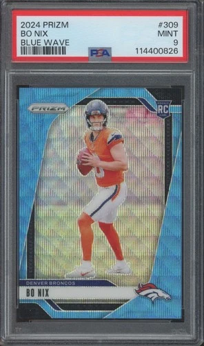 2024 Panini Prizm Blue Wave #309 Bo Nix /230 RC Rookie Mint PSA 9