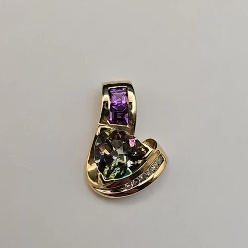 M. Fabrikant & Sons 10k 黄金神秘黄玉、紫水晶和钻石吊坠 — 第 4/4 张图片