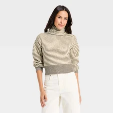 Women's Mock Turtleneck Button Pullover Sweater - Universal Thread Taupe