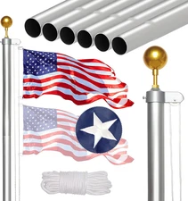 25FT Sectional Flag Pole Kit, Heavy Duty Aluminum Outdoor In-Ground Flagpole, Go