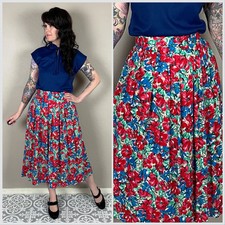 Vintage 1970s Floral Print Pleated Midi Mom Skirt - 30" Waist