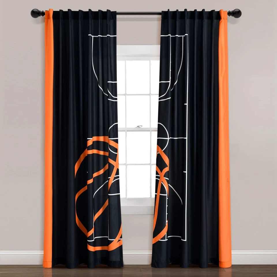Juego de Panel Cortina Ventana Juego de Baloncesto, Par, 52" W x 84" L, Negro y Naranja... Foto 2 de 4