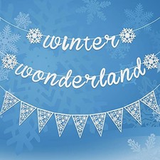 3 Pieces Snowflake Winter Wonderland Banner Snowflake Paper Garland White