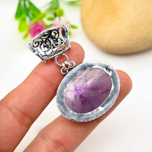 Beautiful Amethyst Gemstone Pendant 925 Sterling Silver Handmade Jewelry Gift - Picture 5 of 5