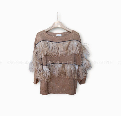 Brunello Cucinelli Sweater Top Brown Pullover Women's Knit Monili size S 40