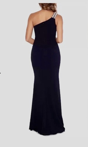Xscape Women's Long Scuba Crepe One Shoulder Rhinestone Dress in Black 6P NWT - Picture 2 of 8