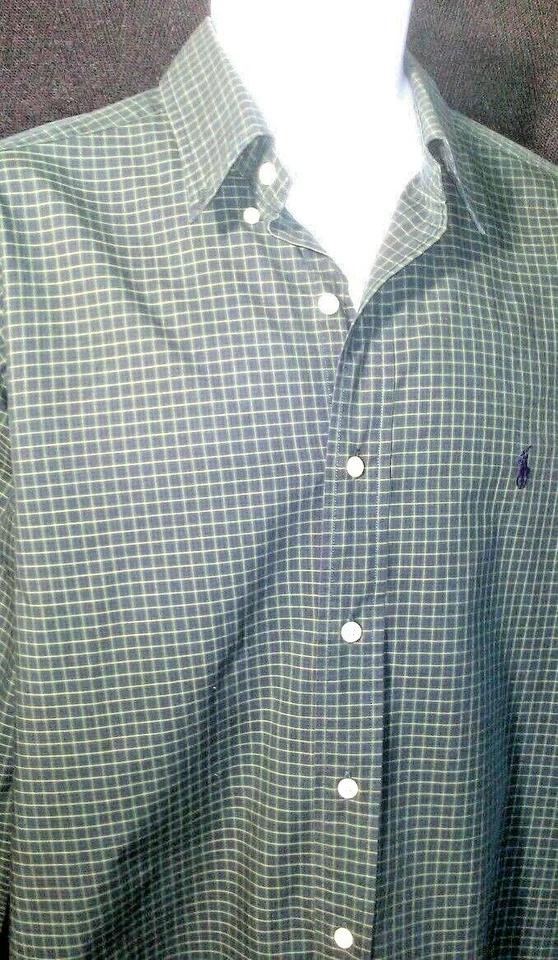 Camisa de vestir Ralph Lauren Yarmouth verde a cuadros de algodón TALLA 16 - 34/35 USADA EN EXCELENTE ESTADO Foto 3 de 4