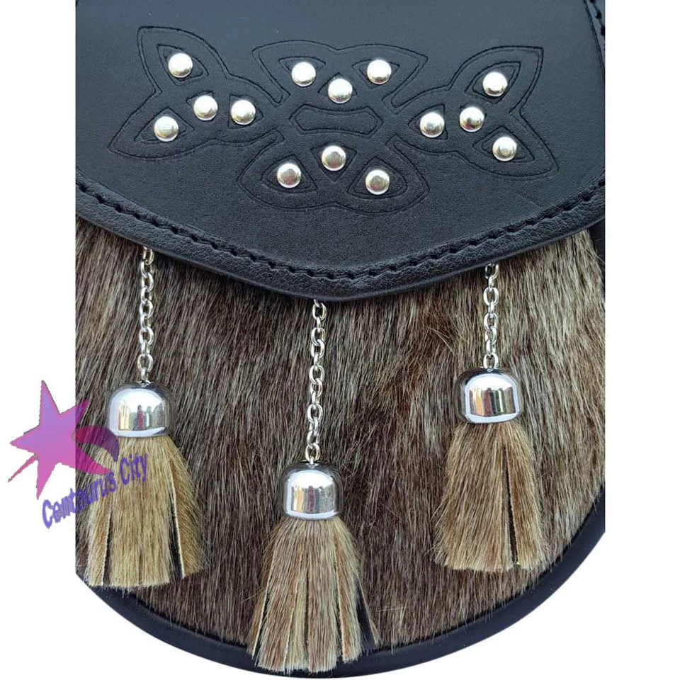 CC Semi Dress Kilt Sporran Celtic Embossed Traditional Leather Kilt Sporans - Image 2 of 4