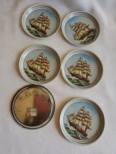 Vintage Clipper Ship Metal Coasters - Set of 6 . ORIGINAL WOOLWORTH STICKERS . - Picture 5 of 8