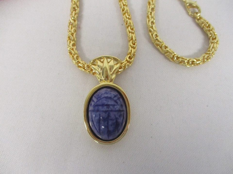 ПОДПИСАННЫЙ KJL KENNETH JAY LANE ЕГИПЕТСКИЙ РЕЗНОЙ КАМЕНЬ СКАРАБЕЙ ПОДВЕСКА ЦЕПОЧКА ОЖЕРЕЛЬЕ - Изображение 2 из 4