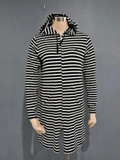 COOLIBAR Black White Striped Hooded UPF 50 Cabana Cover Up Swim Tunic S
