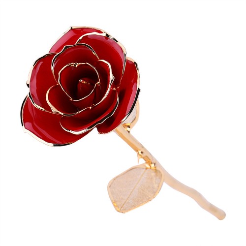 Rose getaucht in 24k Gold für immer konservierte lange Stielrose mit goldenem Blatt rot - Bild 5 von 10