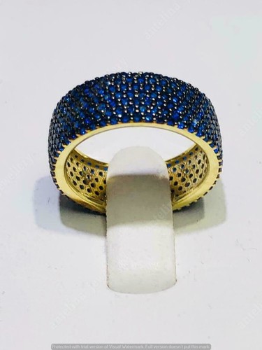 2.00 Ct Lab Created Blue Sapphire Wide Eternity Band Ring 14k White Gold Finish. - Picture 5 of 10