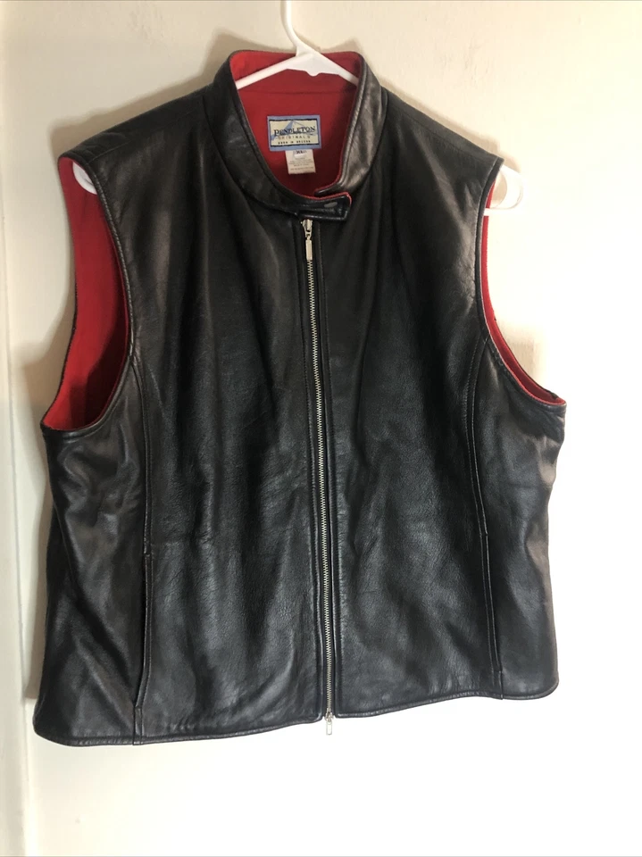 PENDLETON Black Leather Vest Full Zip Red Liner Front Pockets Women's Sz XL - Image 4 of 4