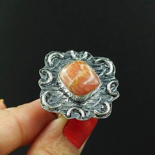 Natural Rhodochrosite Cushion Gemstone 925 Sterling Silver Ring Size-7.5 US