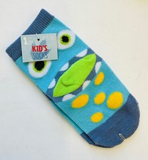 Silly Blue Monster socks fits kids sock size 5-6.5 Halloween