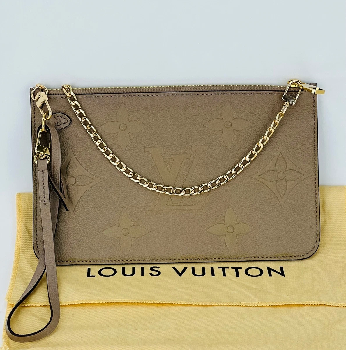 LOUIS VUITTON Pochette Beige Leather Crossbody from NEVERFULL Added Chain