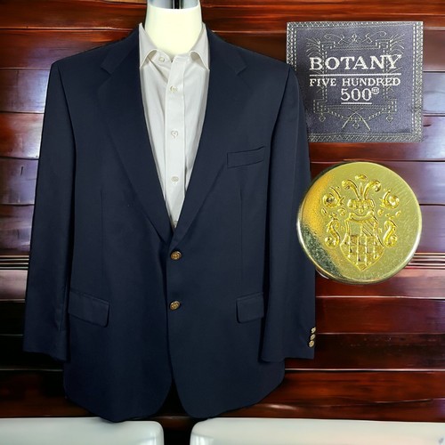 Vintage Botany 500 Blazer Mens 46R Solid Navy Blue Two Gold Buttons Wool