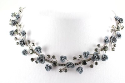 Smokey Rhinestone Crystal Sparkling Rose Bridal Necklace Earrings Set A 48271