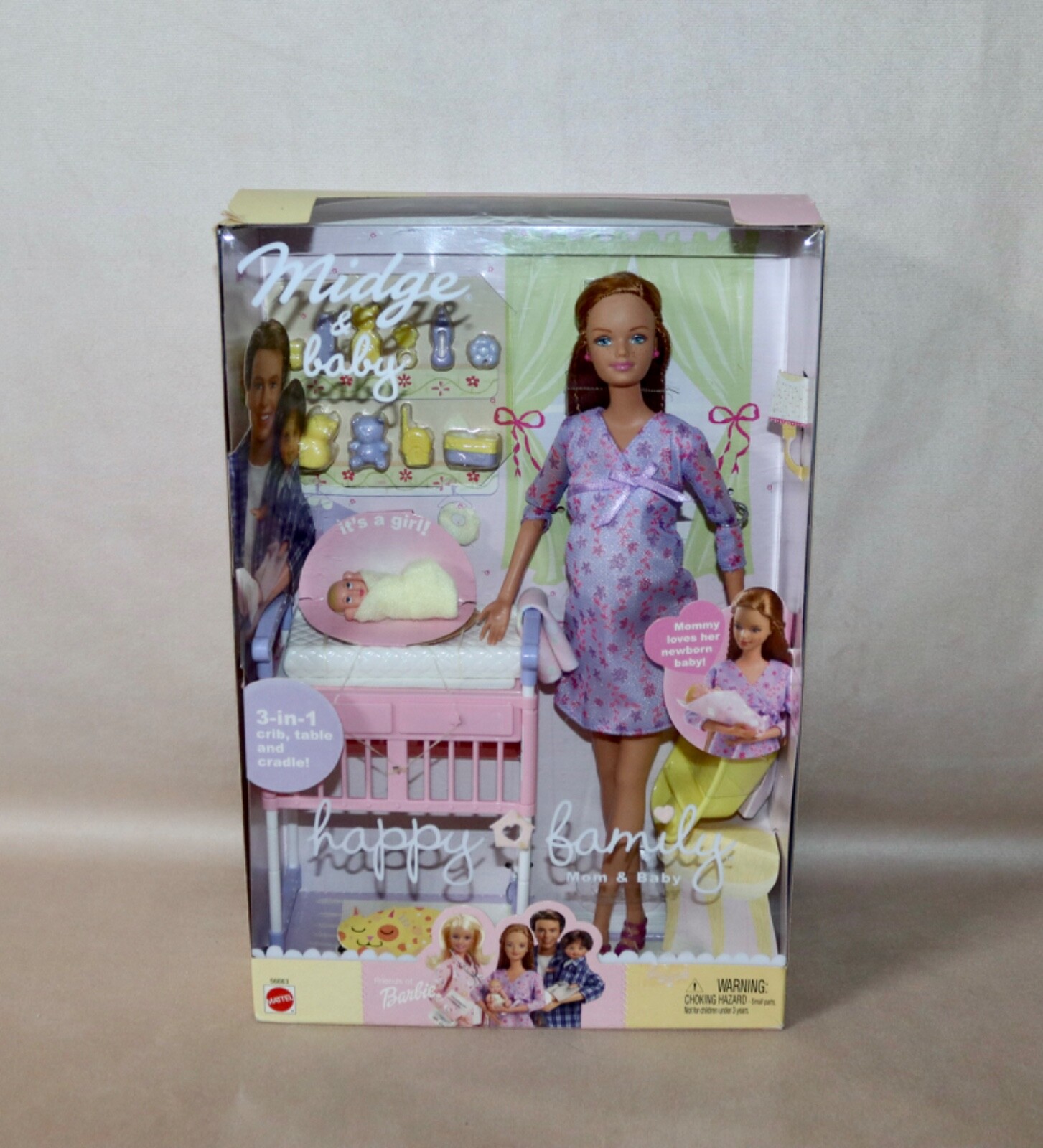 BARBIE HAPPY FAMILY MIDGE AND BABY NEW IN BOX 2002 ORIGINAL FACTORY SEALED  BOX.