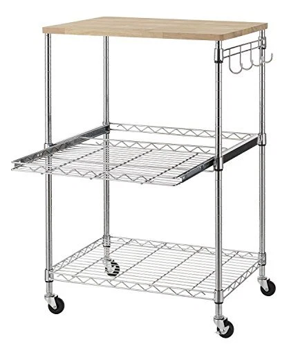 3 Tier Wire Rolling Kitchen Cart Food Service Cart Microwave Stand Oak