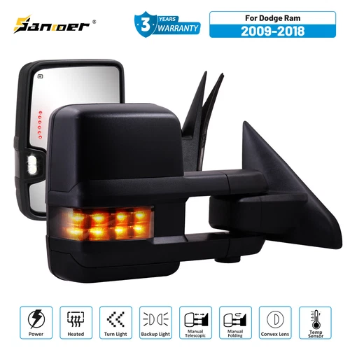 SANOOER Power Heated Tow Mirrors Led Signal For 09-18 Dodge Ram 1500 2500 3500