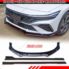 For Hyunday Elantra 24-25 Black & Red V Style Front Bumper Lip + Side Skirts