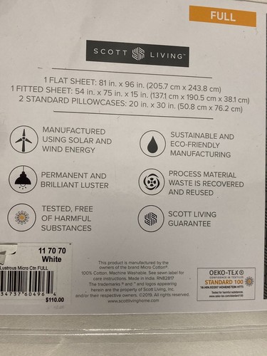 Scott Living Lustrous 450 TC Set completo di lenzuola in cotone sateen pettinato - BIANCO 4 pz - Foto 7 di 10