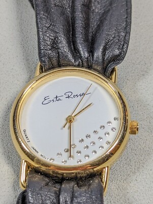 Esta Rossa White Dial Round Gold Tone Case Black Sheep Skin Leather Watch