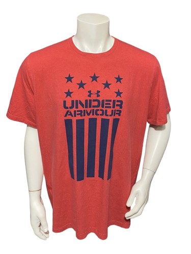 Under Armour HeatGear Men’s Casual Shirt Size 2XL XXL Red Short Sleeves USA Flag - Picture 2 of 15