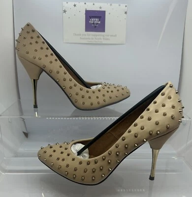 Fashion Only Women’s New Champagne High Heel Studded Stilleto Shoes Size UK 8