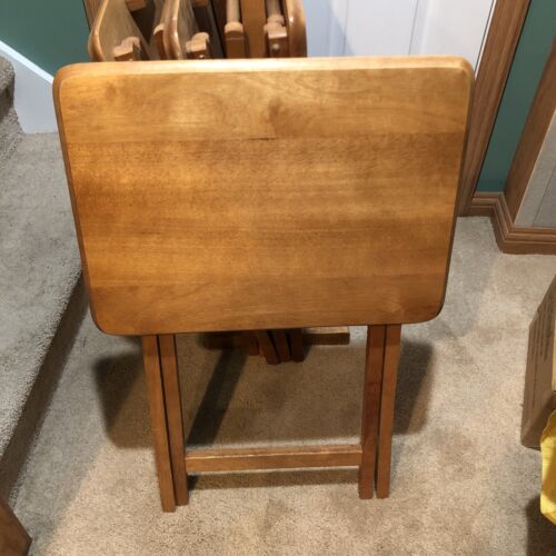 5-Piece TV Tray Table Set Natural Wood Local Pickup Only - Picture 4 of 4