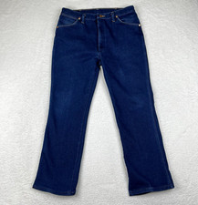 Vintage Wrangler Jeans Mens 36x29 Dark Blue Wash Cowboy Cut Denim Made In USA