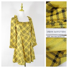 Urban Outfitters Yellow Black Kristen Tartan Plaid Mini Fit Flare Dress Size S