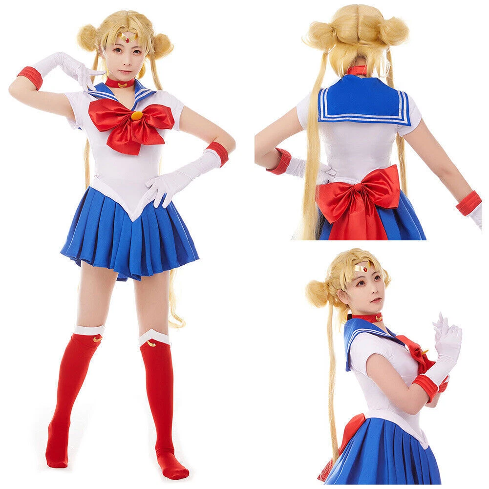 Sailor Moon Tsukino Usagi Halloween Cosplay Costume Outfit Adult Kids Girl  Dress