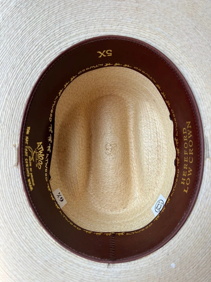 Atwood 6 3/4 5x Hereford Corona Baja Paja Vaquero Western Sombrero Largo Ovalado Nuevo de Lote Antiguo Foto 4 de 4