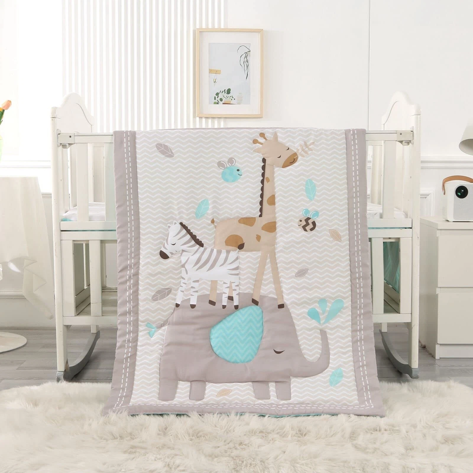 Crib Bedding Set Gray, Premium 3-Piece Baby Bedding Set Elephant, Nursery Bed...