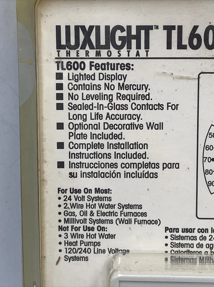 Lux Light TL600 Analog Heating Thermostat Lights at Night NOS - Image 4 of 4